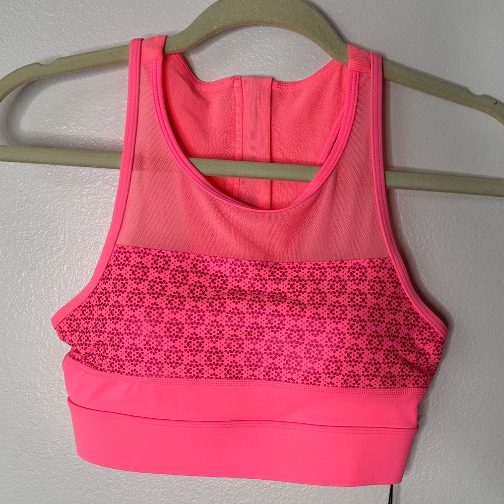 Zyia active neon coral flower power all-star Pink Sports Bra w/ Mesh Detail smal